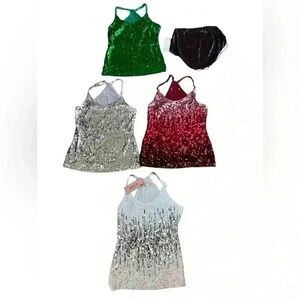 🌟🌟final sale🌟🌟MANER Bundle Women’s Sequin Top Sleeveless Glitter Tank 4 Tops